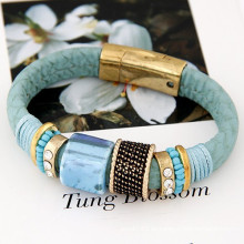 2015 pulsera del cuero de la joyería del boho de la manera con el cristal